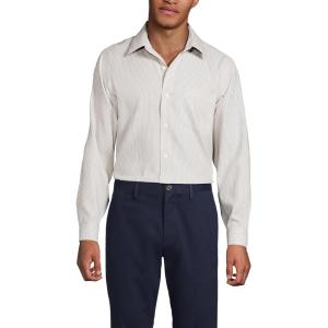 Lands’ End Men’s Solid No Iron American-Grown Supima Pinpoint Straight Collar Dress Shirt(Khaki Narrow Stripes)