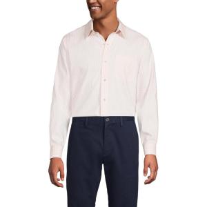 Lands’ End Men’s Solid No Iron American-Grown Supima Pinpoint Straight Collar Dress Shirt(Tinted Peach Windowpanes)