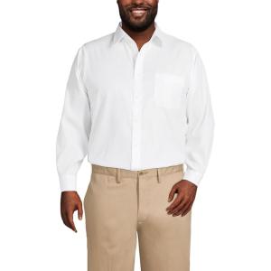 Lands’ End Men’s Solid No Iron American-Grown Supima Pinpoint Straight Collar Dress Shirt(White)