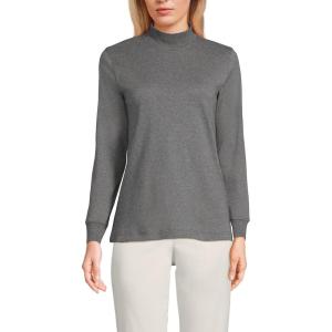 Lands’ End Women’s Relaxed Cotton Long Sleeve Mock Turtleneck Shirt(Charcoal)