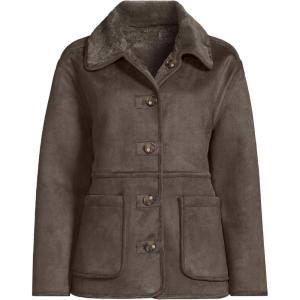 Lands’ End Women’s Reversible Shearling Fleece Button Front Coat(Brown)