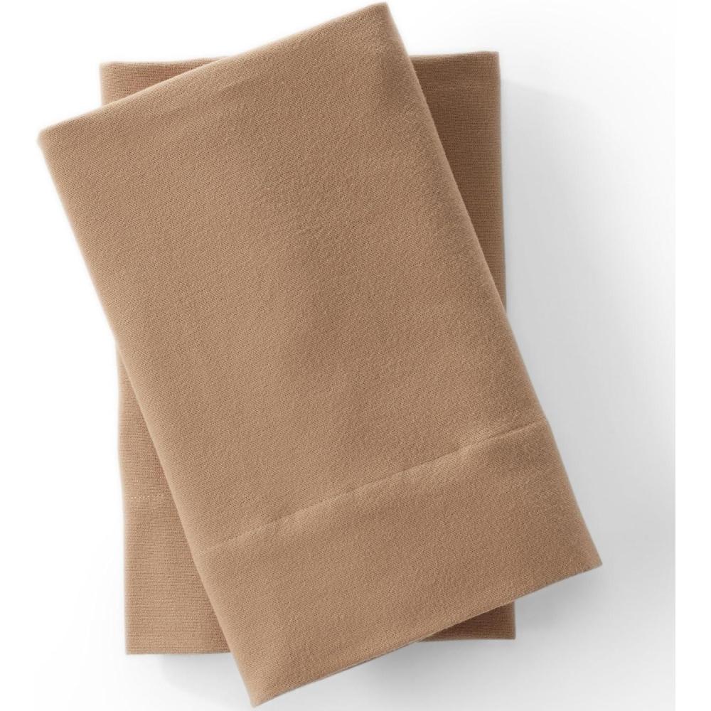 imageLands End 5oz Flannel Solid Pillowcase Set Deep Sea Navy KingRich Camel