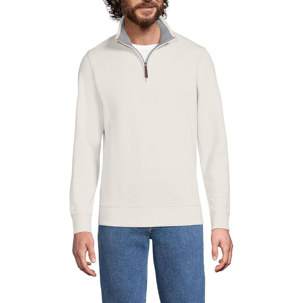 imageLands End Bedford Rib Quarter Zip Pullover SweaterLight Stone