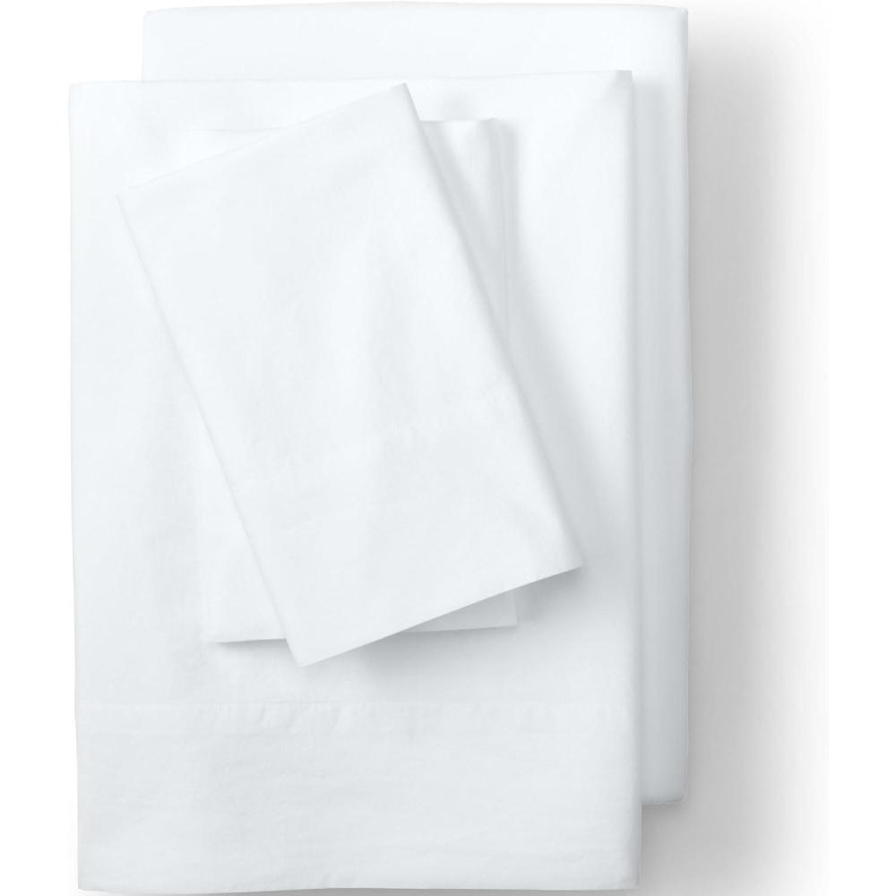 imageLands End Essential Cotton Solid Sheets White TwinWhite