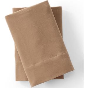 Lands’ End 5oz Flannel Solid Pillowcase Set Deep Sea Navy King(Rich Camel)