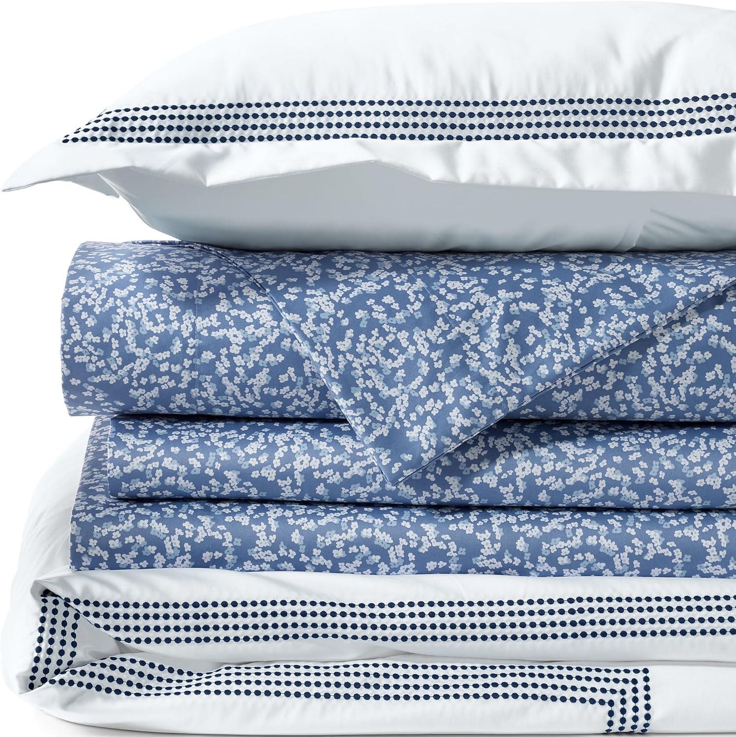 imageLands End 400 Embroidered Duvet Cover Deep Sea Navy Dots TwinDeep Sea Navy Dots