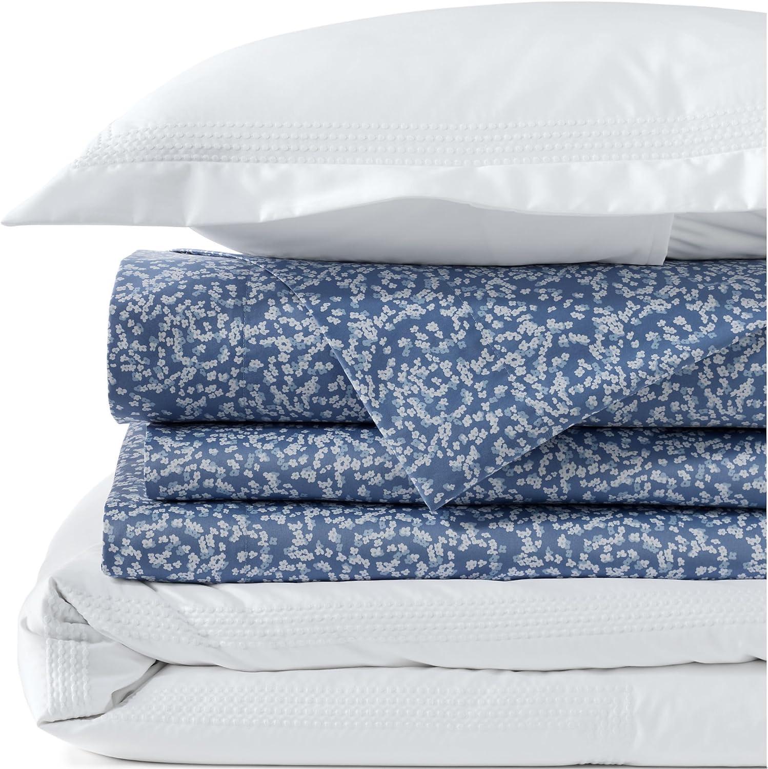 imageLands End 400 Embroidered Duvet Cover Deep Sea Navy Dots TwinWhite Dots