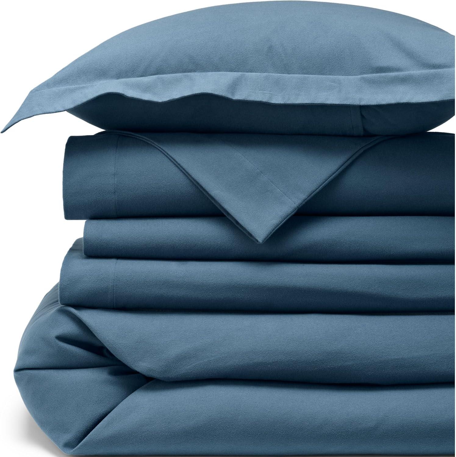 imageLands End 5oz Flannel Solid Duvet Bering Sea Blue TwinBering Sea Blue