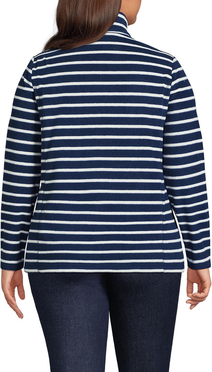 imageLands End Anyweather Fleece Full Zip JacketDeep Sea NavyIvory Stripe