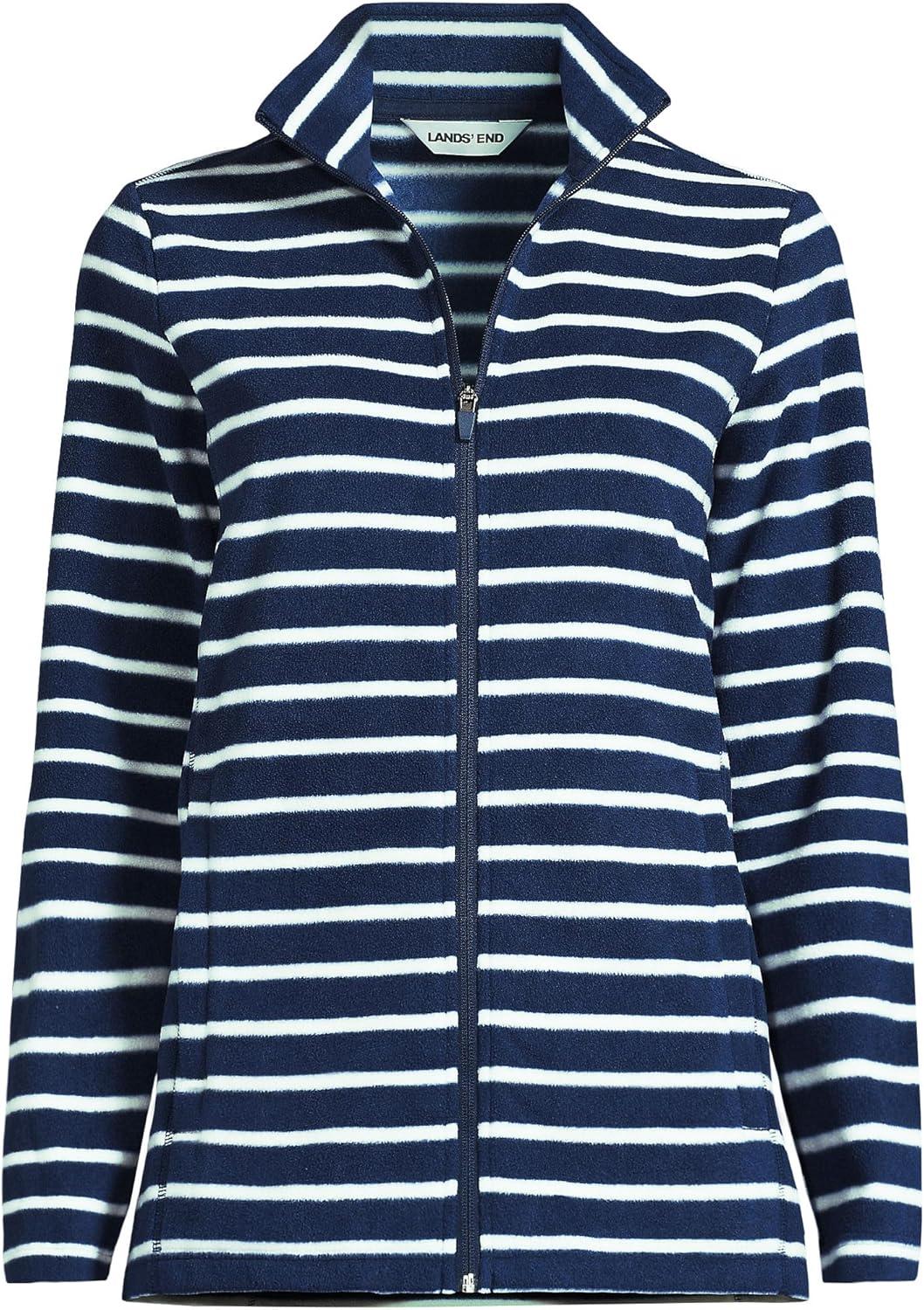 imageLands End Anyweather Fleece Full Zip JacketDeep Sea NavyIvory Stripe