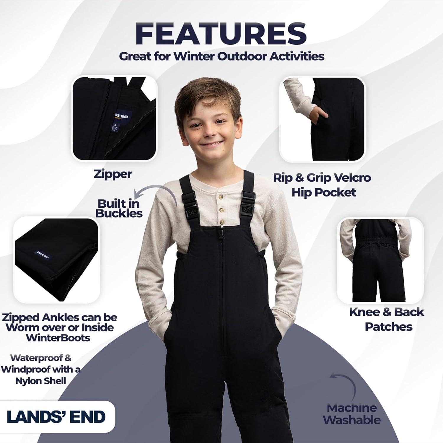 imageLands End Kids Squall Waterproof Iron Knee Bib Snow PantsBlack