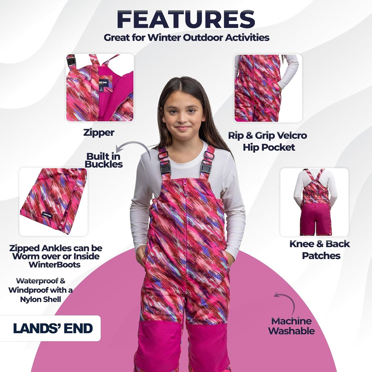 imageLands End Kids Squall Waterproof Iron Knee Bib Snow PantsDark Pink