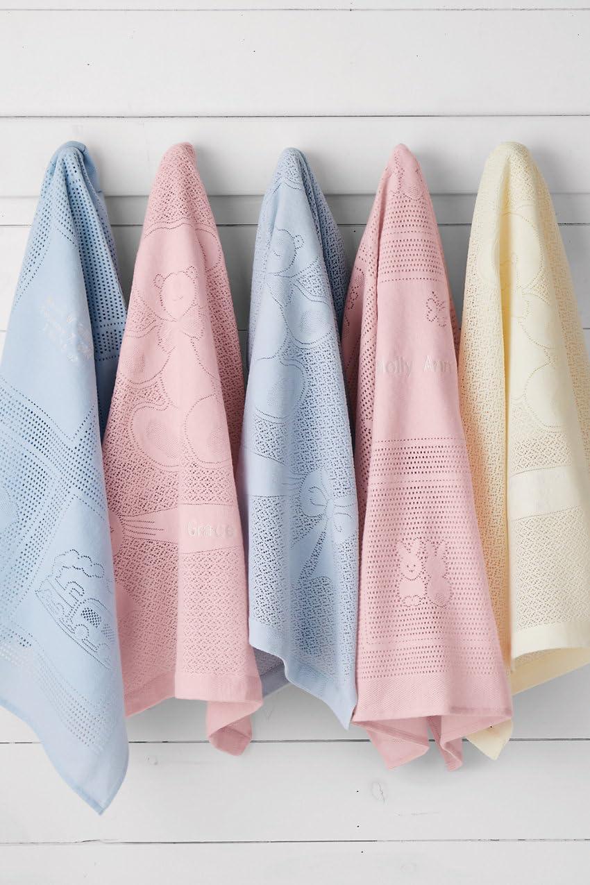 imageLands End Scottish Lace Bear Baby Blanket Blue 39quot x 40quotBlue