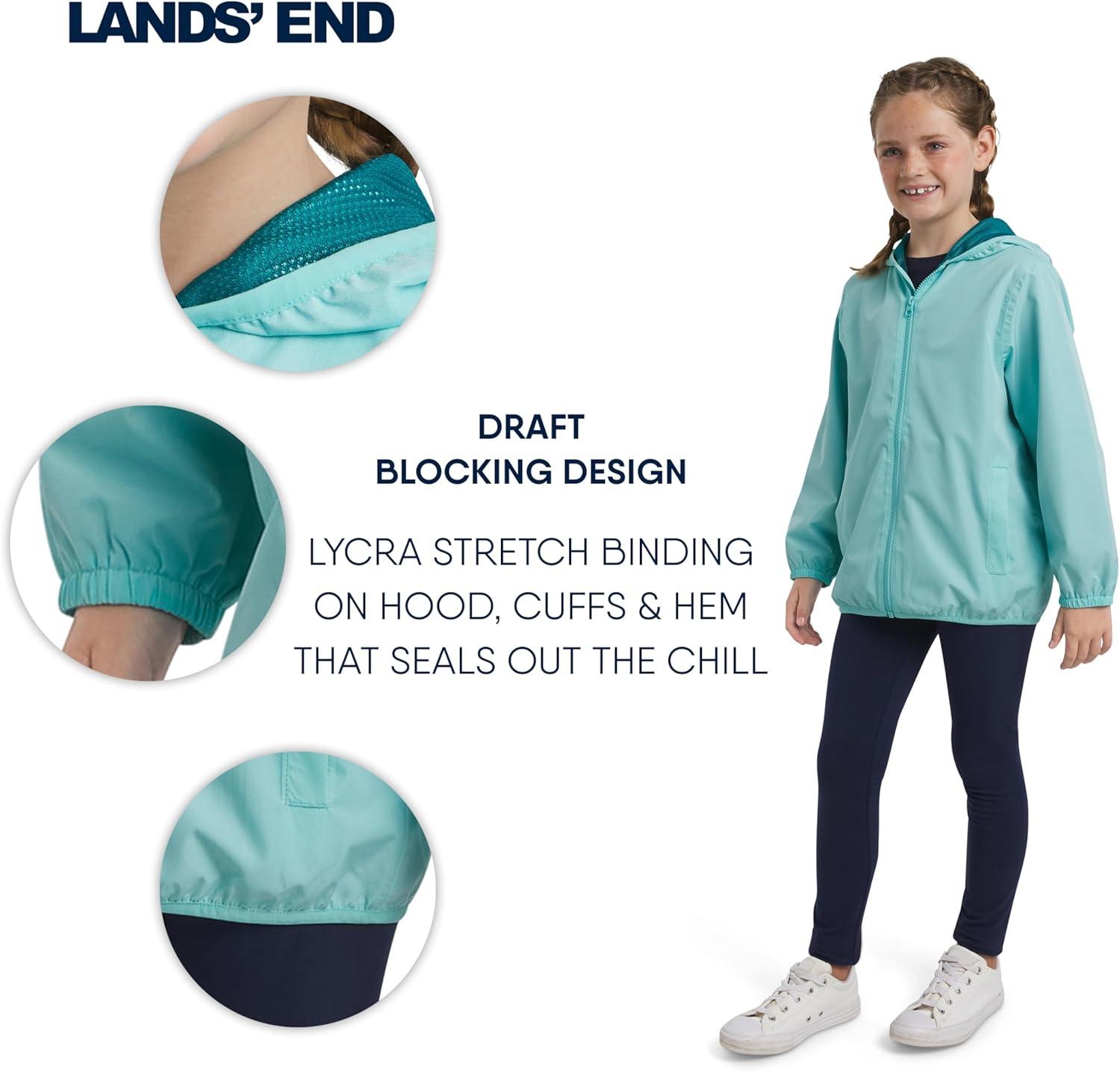 imageLands End Unisex Kids Lightweight Mesh Lined Weather Resistant Packable Rain JacketAqua
