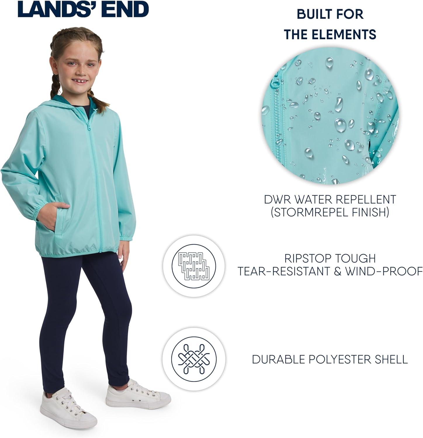 imageLands End Unisex Kids Lightweight Mesh Lined Weather Resistant Packable Rain JacketAqua