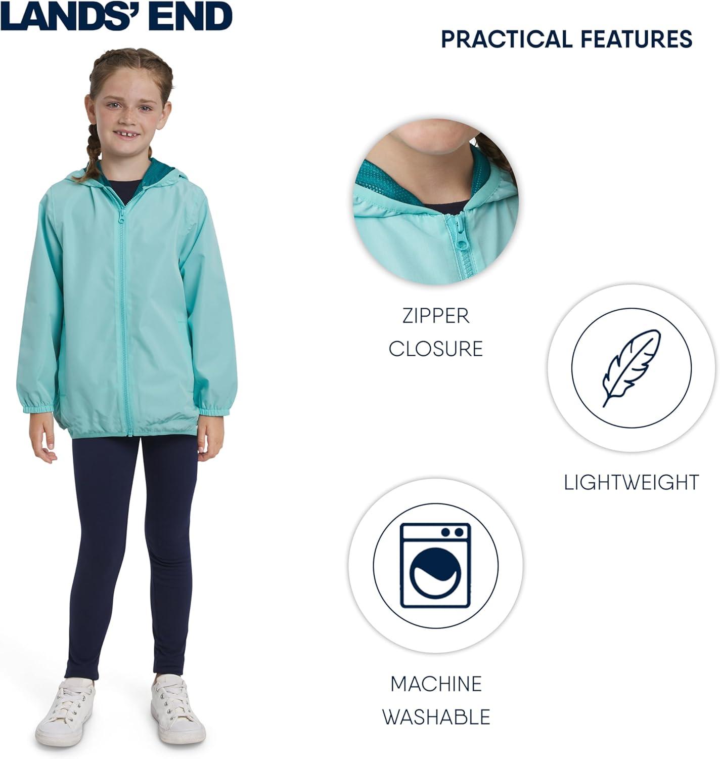 imageLands End Unisex Kids Lightweight Mesh Lined Weather Resistant Packable Rain JacketAqua