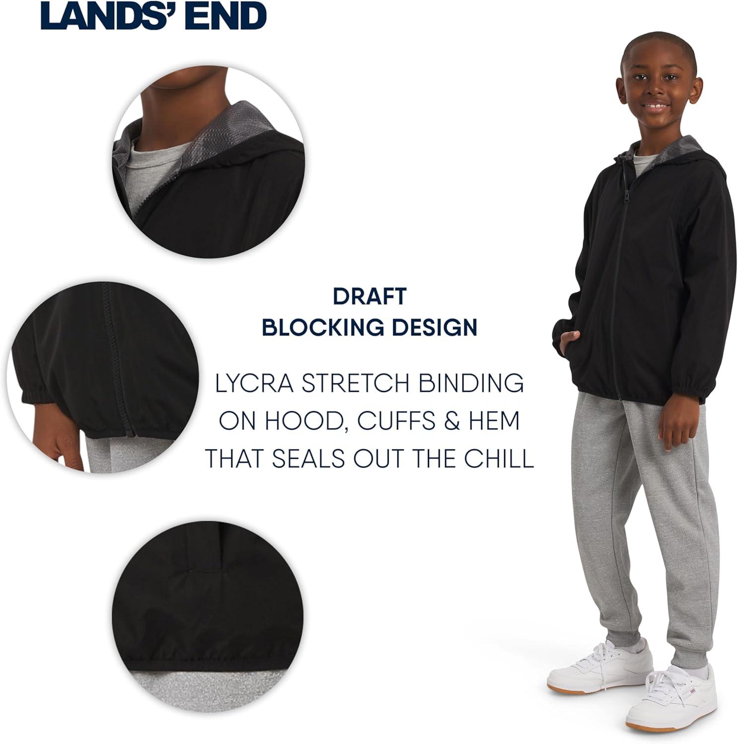 imageLands End Unisex Kids Lightweight Mesh Lined Weather Resistant Packable Rain JacketBlack