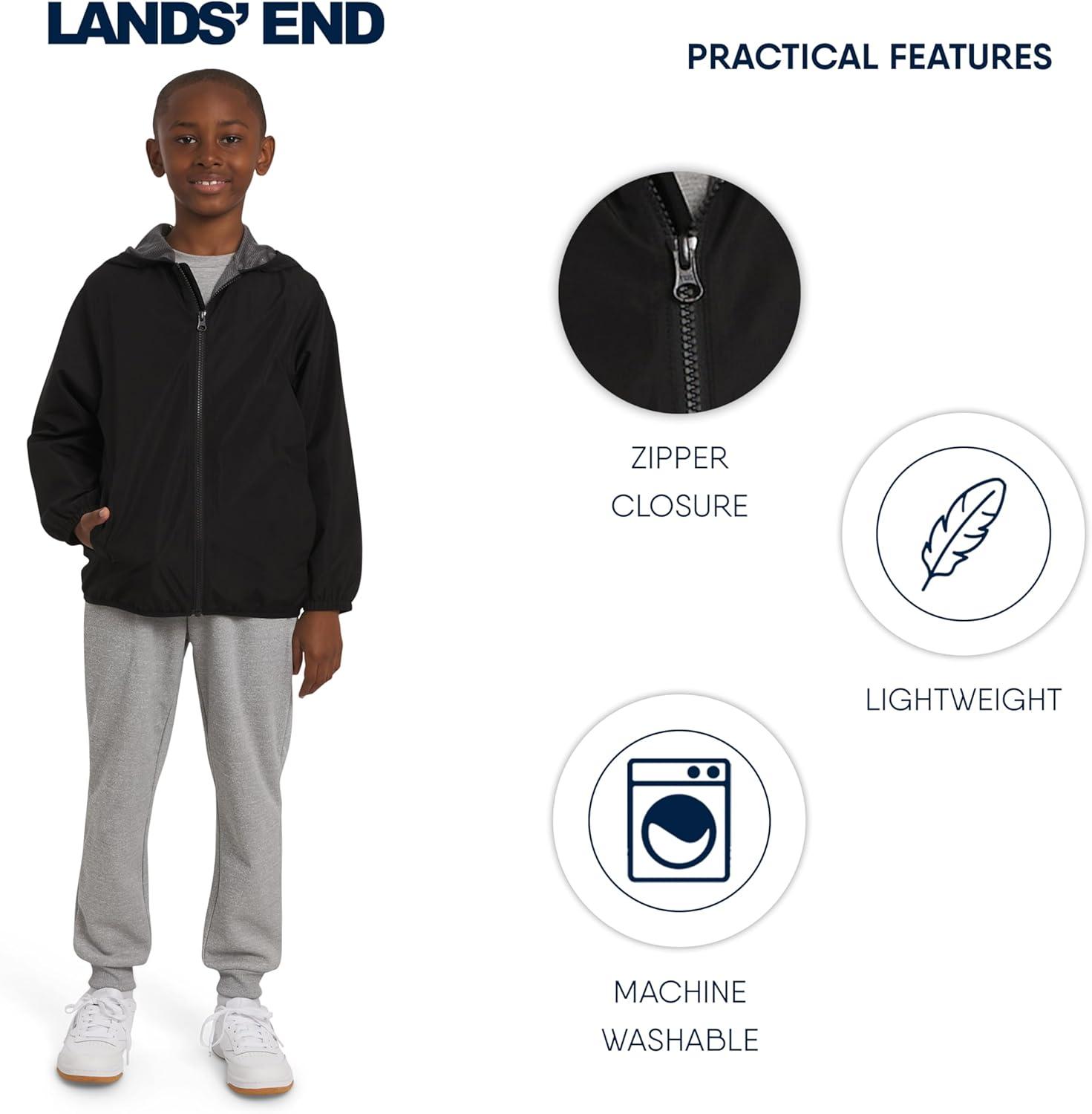 imageLands End Unisex Kids Lightweight Mesh Lined Weather Resistant Packable Rain JacketBlack