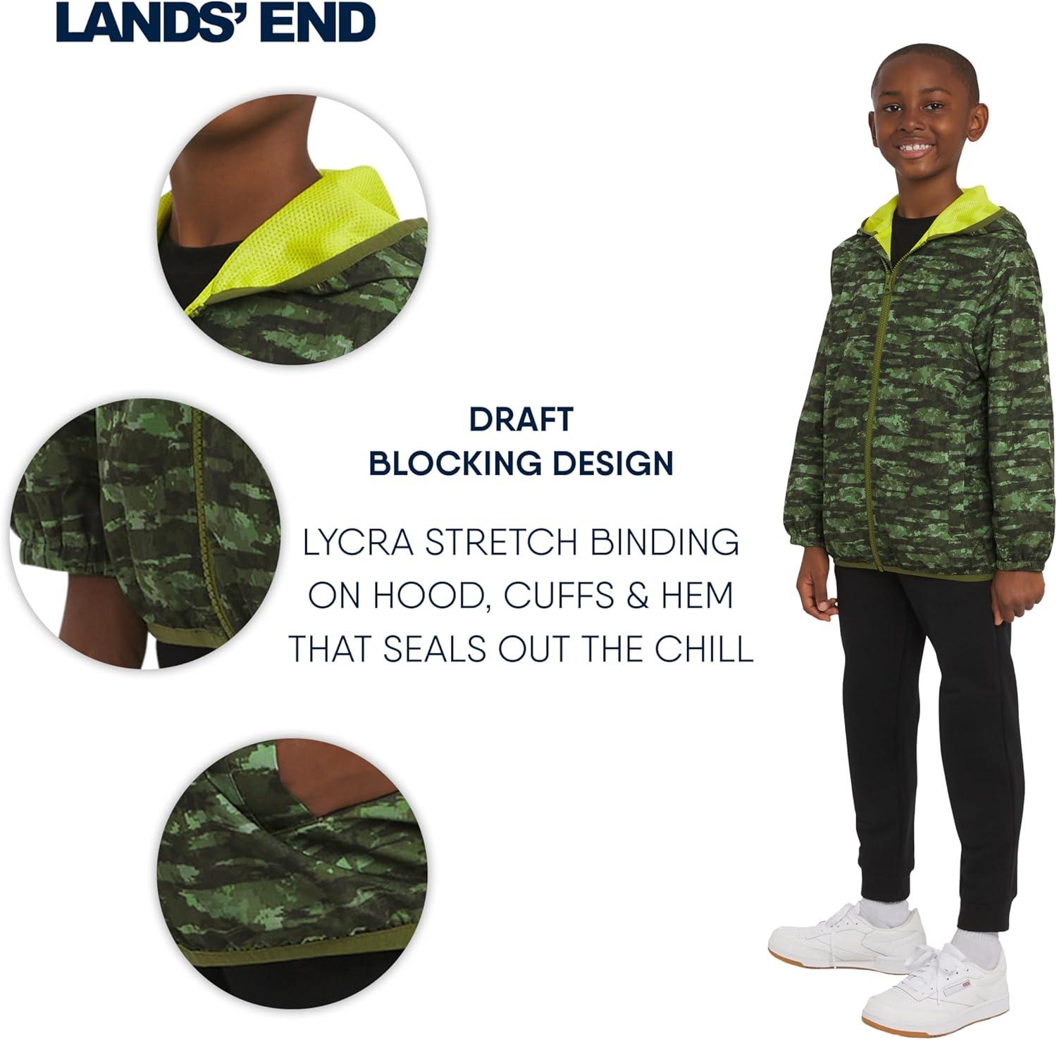 imageLands End Unisex Kids Lightweight Mesh Lined Weather Resistant Packable Rain JacketGreen Camo