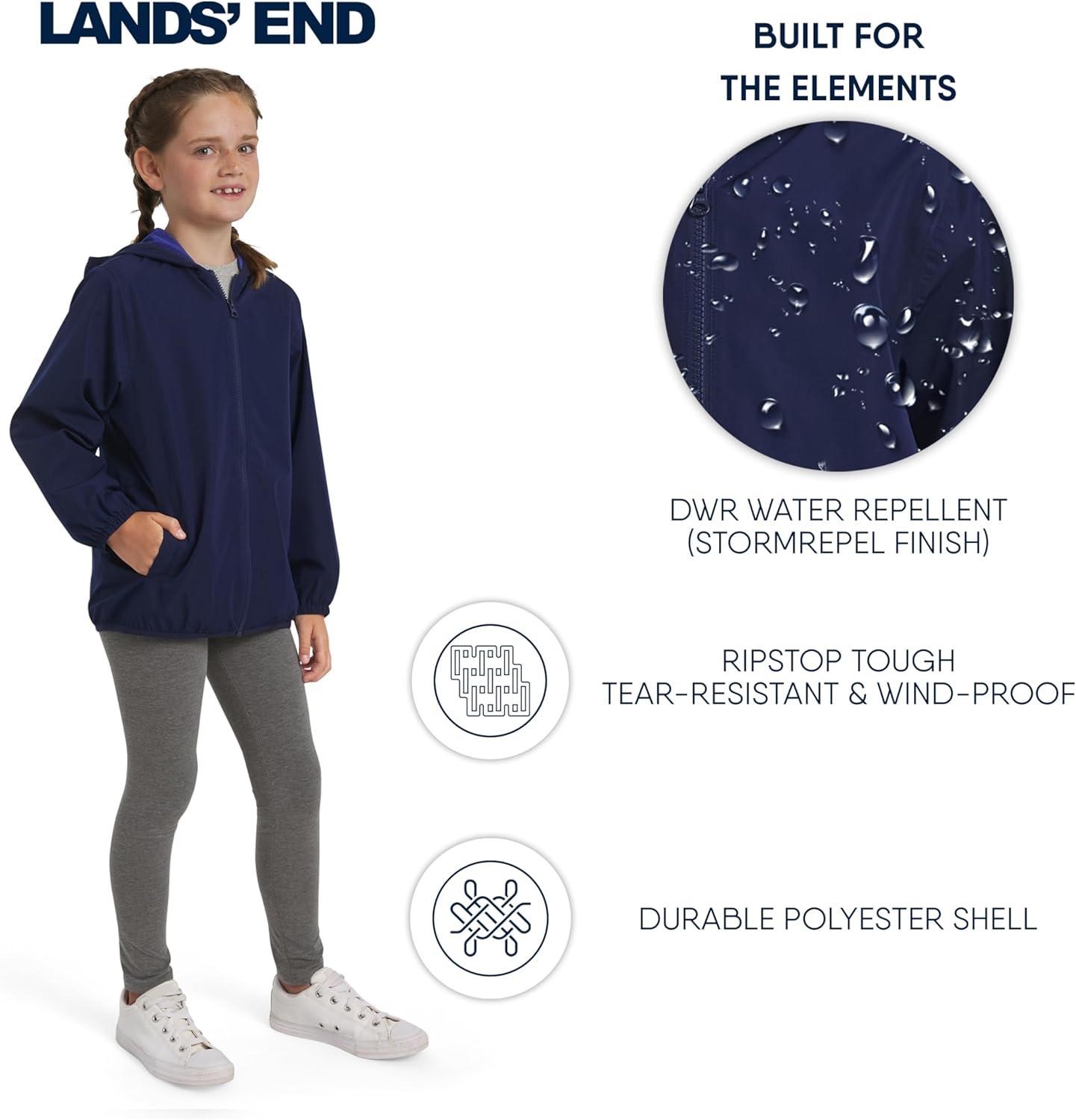 imageLands End Unisex Kids Lightweight Mesh Lined Weather Resistant Packable Rain JacketNavy