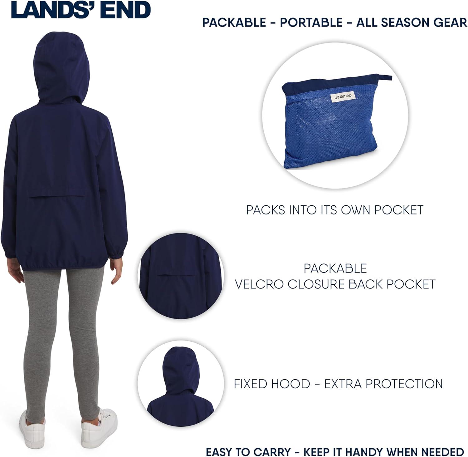 imageLands End Unisex Kids Lightweight Mesh Lined Weather Resistant Packable Rain JacketNavy