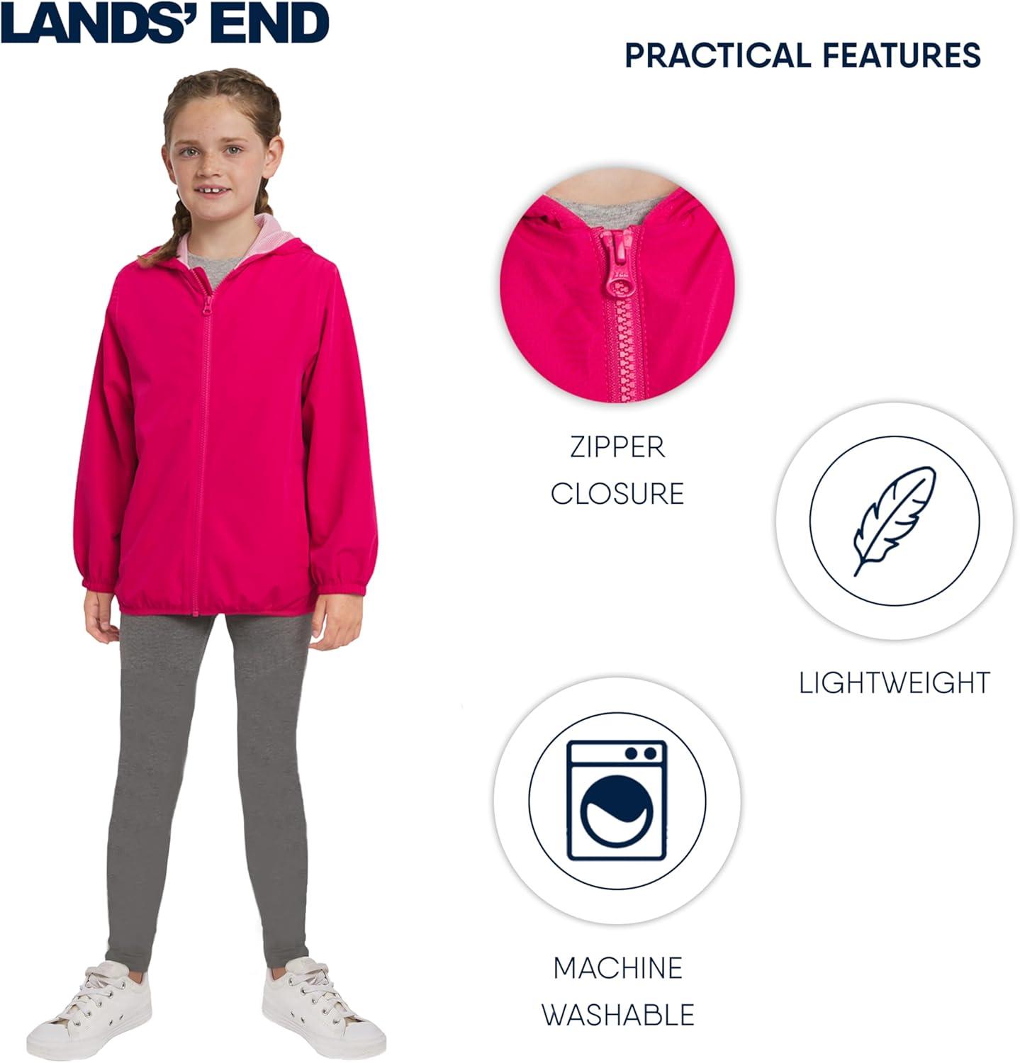 imageLands End Unisex Kids Lightweight Mesh Lined Weather Resistant Packable Rain JacketRaspberry