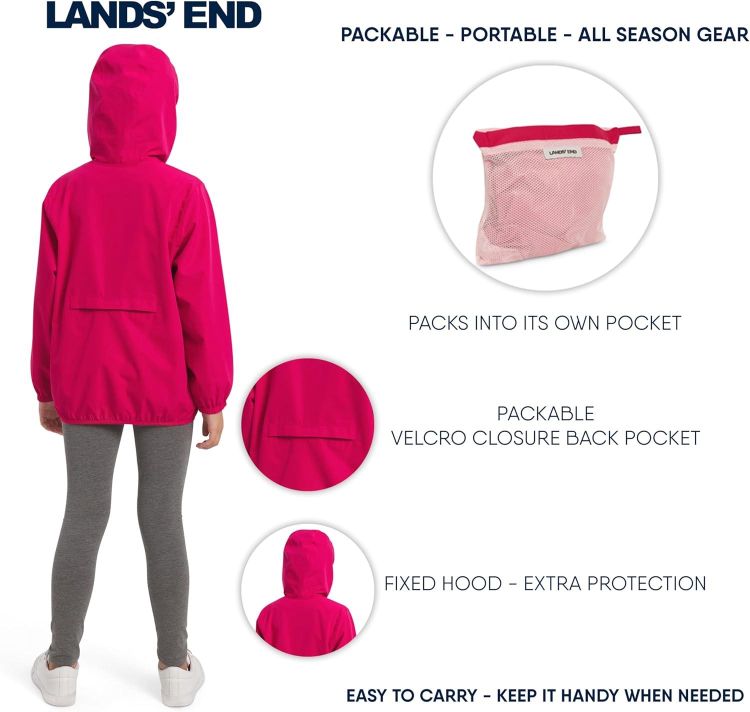 imageLands End Unisex Kids Lightweight Mesh Lined Weather Resistant Packable Rain JacketRaspberry