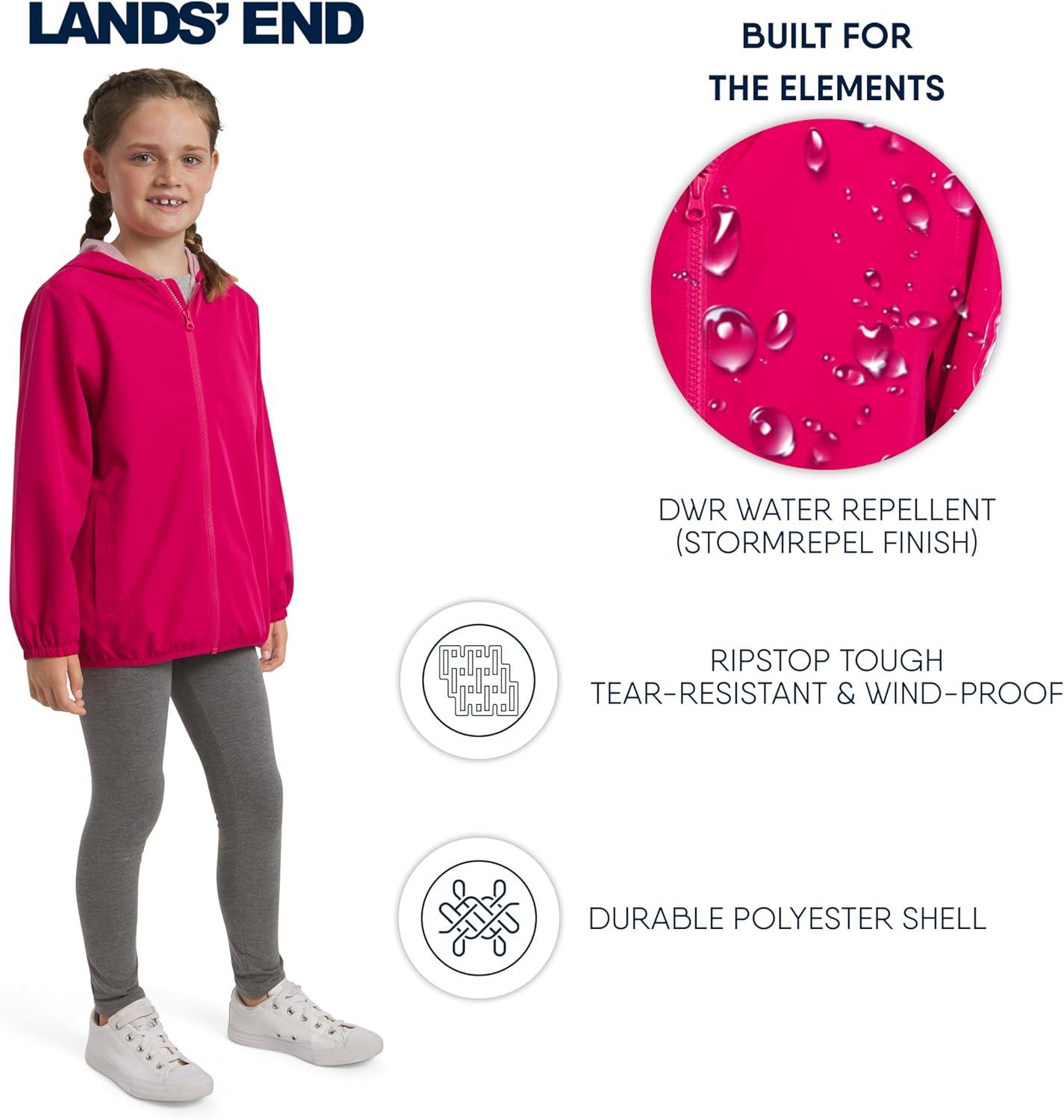 imageLands End Unisex Kids Lightweight Mesh Lined Weather Resistant Packable Rain JacketRaspberry