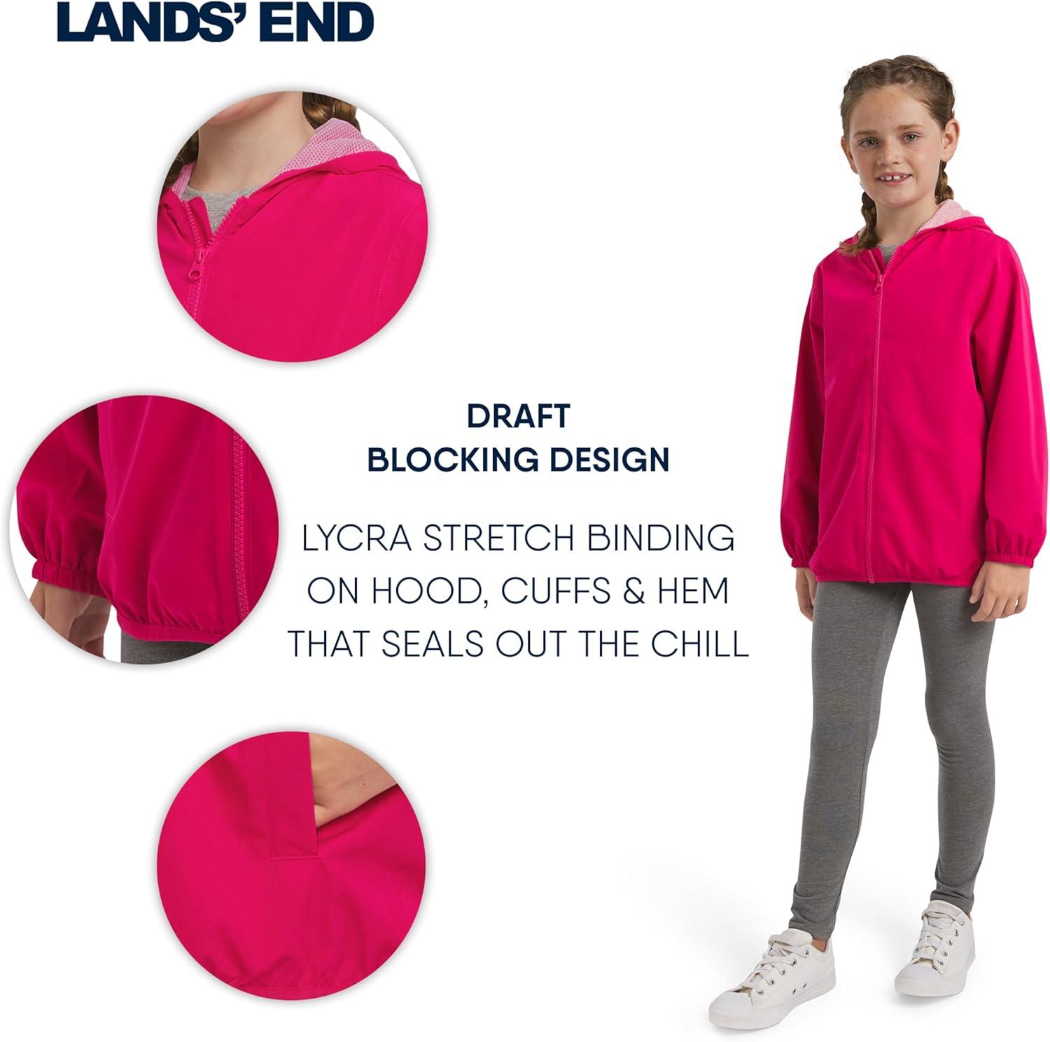 imageLands End Unisex Kids Lightweight Mesh Lined Weather Resistant Packable Rain JacketRaspberry