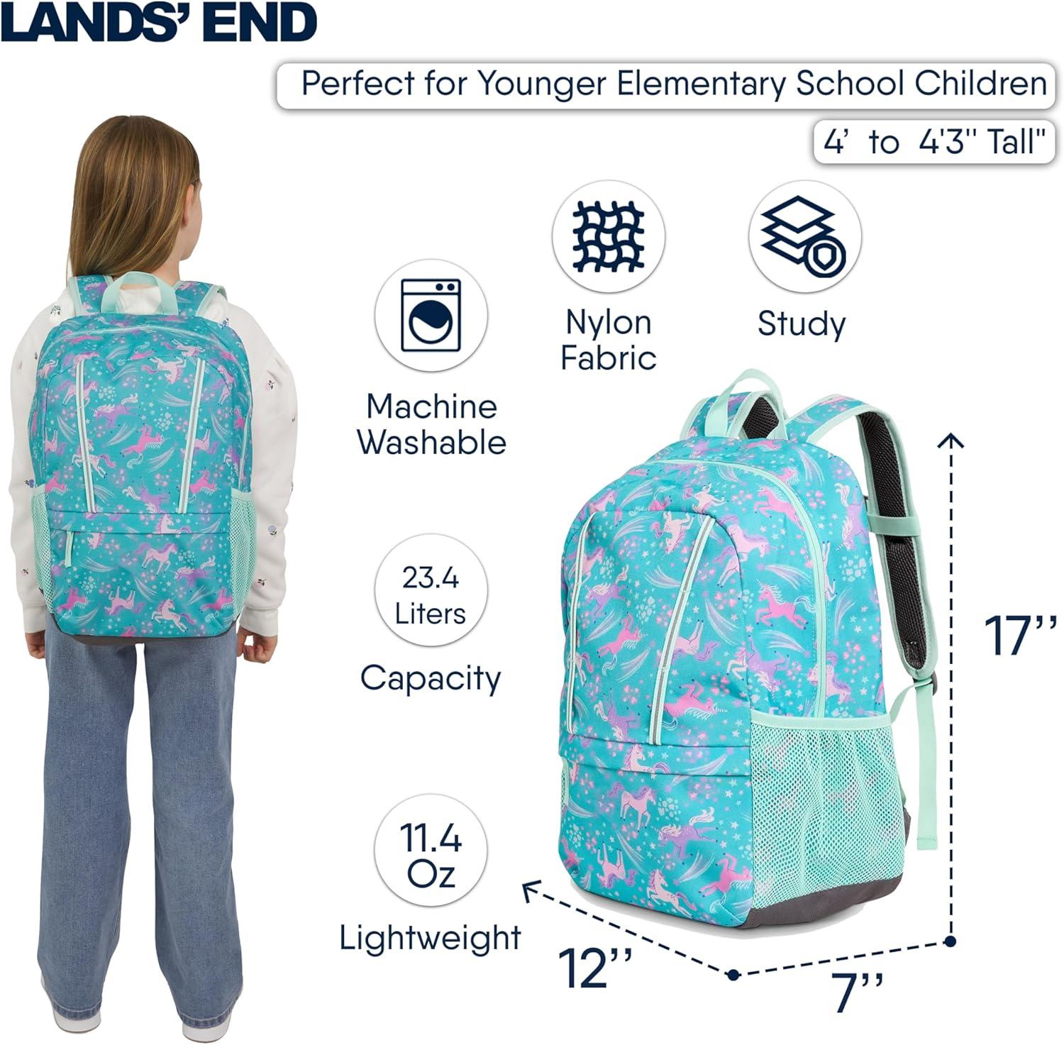 imageLands End Unisex Kids Medium ClassMate Lightweight Durable Elementary School Backpack LimogesCeramic Blue