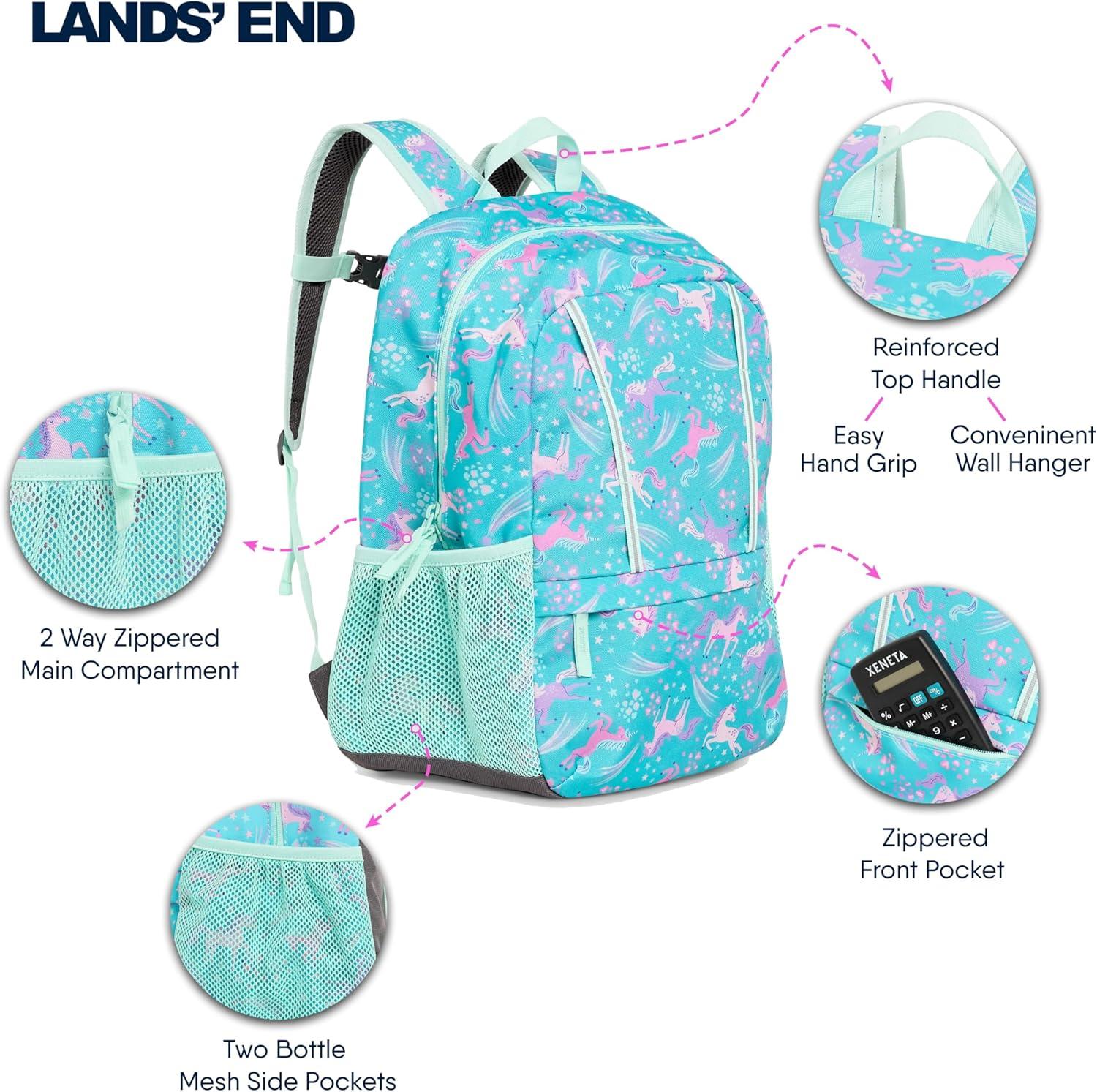 imageLands End Unisex Kids Medium ClassMate Lightweight Durable Elementary School Backpack LimogesCeramic Blue