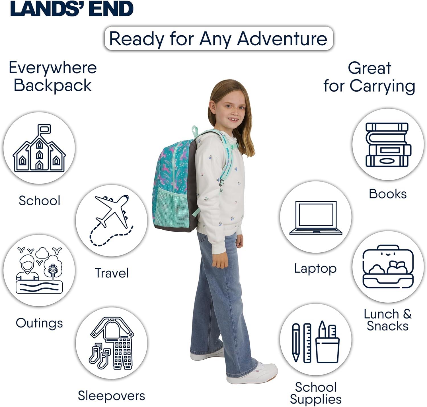 imageLands End Unisex Kids Medium ClassMate Lightweight Durable Elementary School Backpack LimogesCeramic Blue