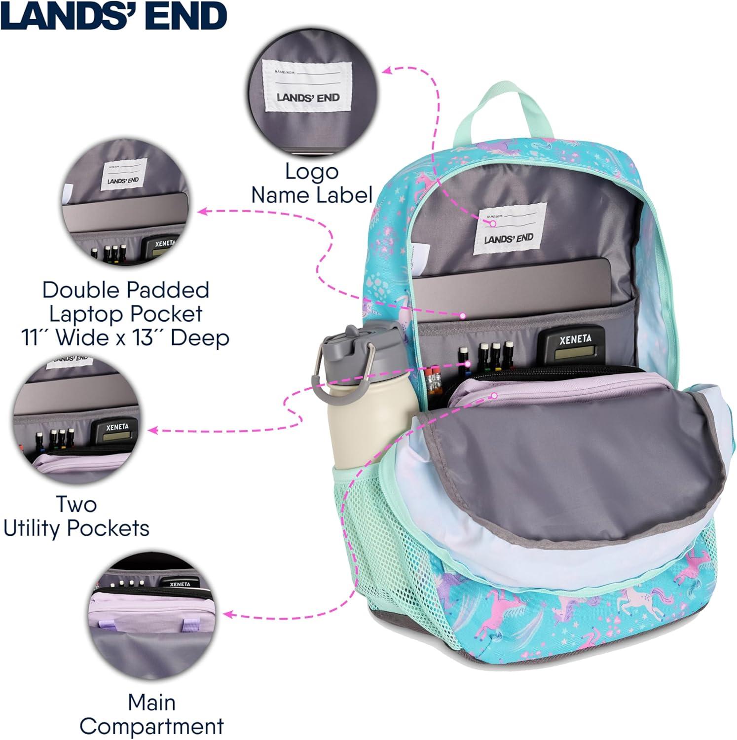 imageLands End Unisex Kids Medium ClassMate Lightweight Durable Elementary School Backpack LimogesCeramic Blue