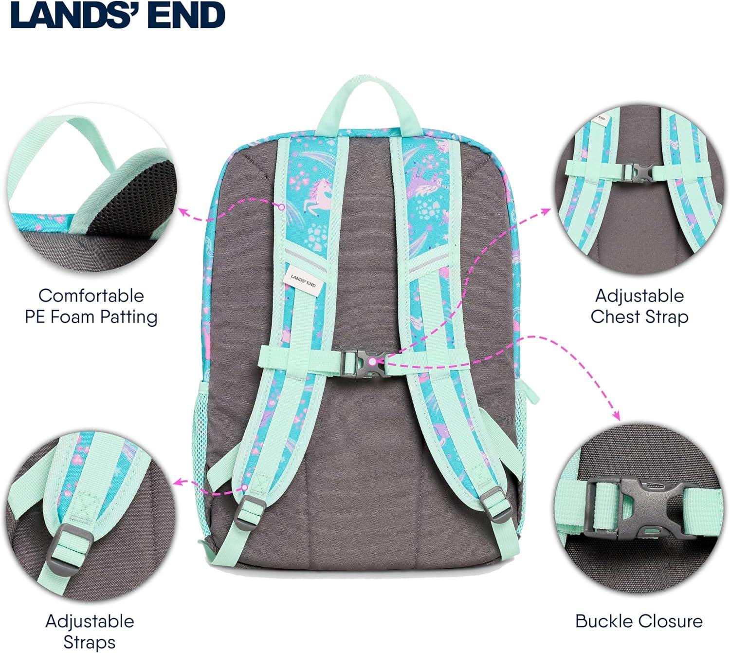 imageLands End Unisex Kids Medium ClassMate Lightweight Durable Elementary School Backpack LimogesCeramic Blue