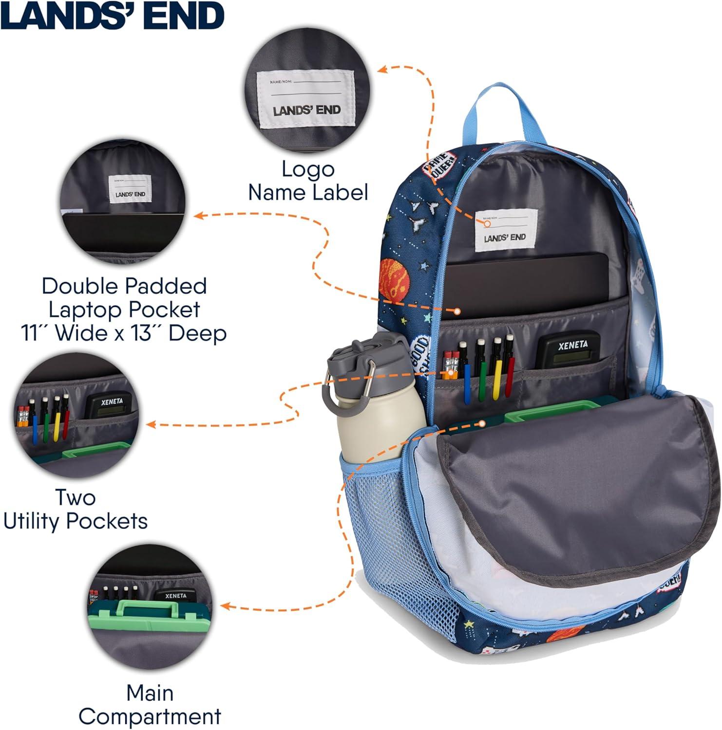 imageLands End Unisex Kids Medium ClassMate Lightweight Durable Elementary School Backpack LimogesChambray