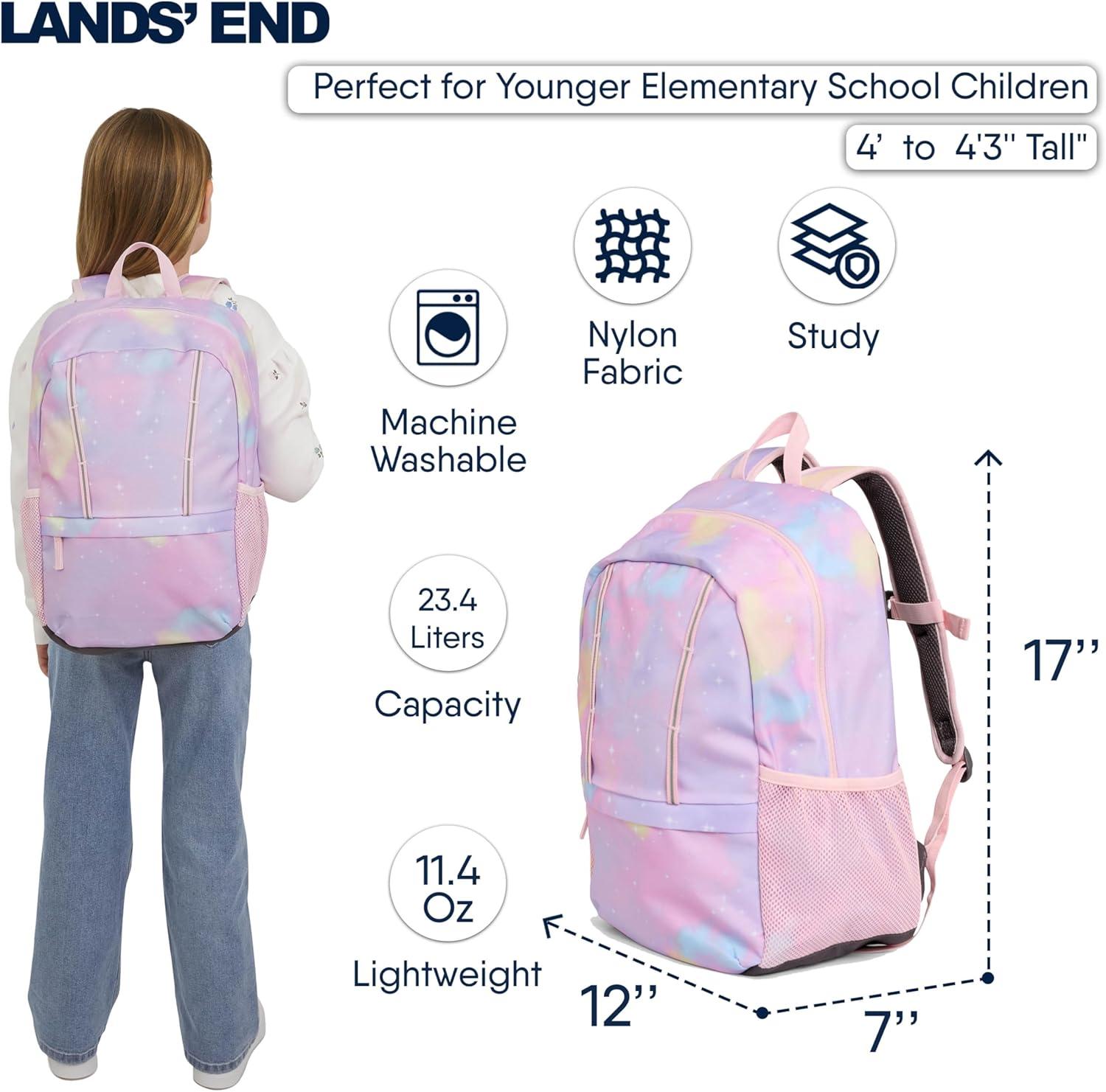 imageLands End Unisex Kids Medium ClassMate Lightweight Durable Elementary School Backpack LimogesDesert Rose