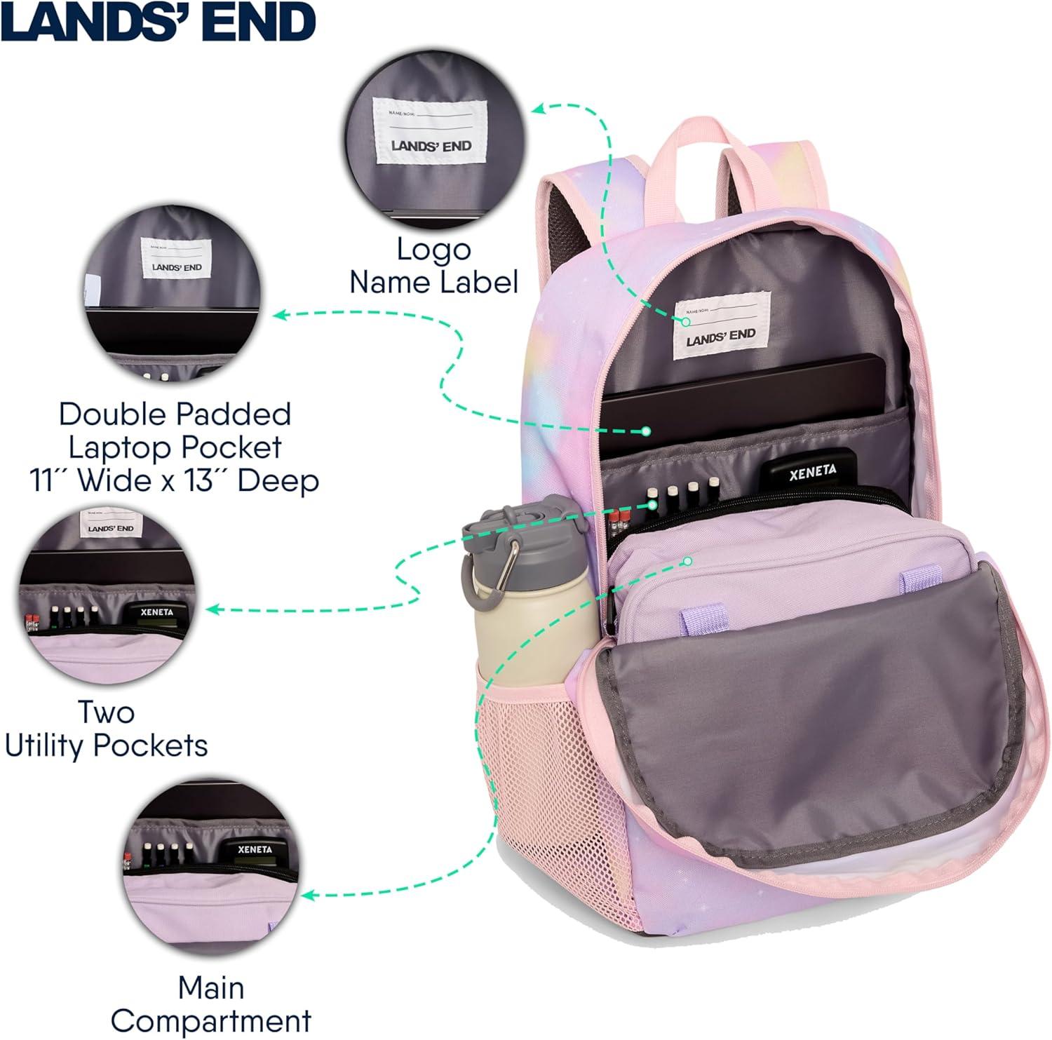 imageLands End Unisex Kids Medium ClassMate Lightweight Durable Elementary School Backpack LimogesDesert Rose