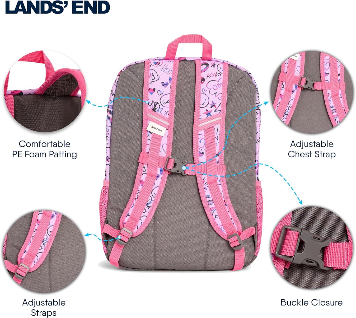 imageLands End Unisex Kids Medium ClassMate Lightweight Durable Elementary School Backpack LimogesFuchsia Pink