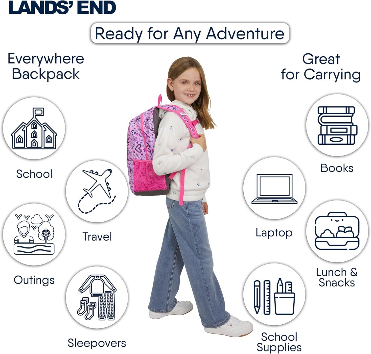 imageLands End Unisex Kids Medium ClassMate Lightweight Durable Elementary School Backpack LimogesFuchsia Pink