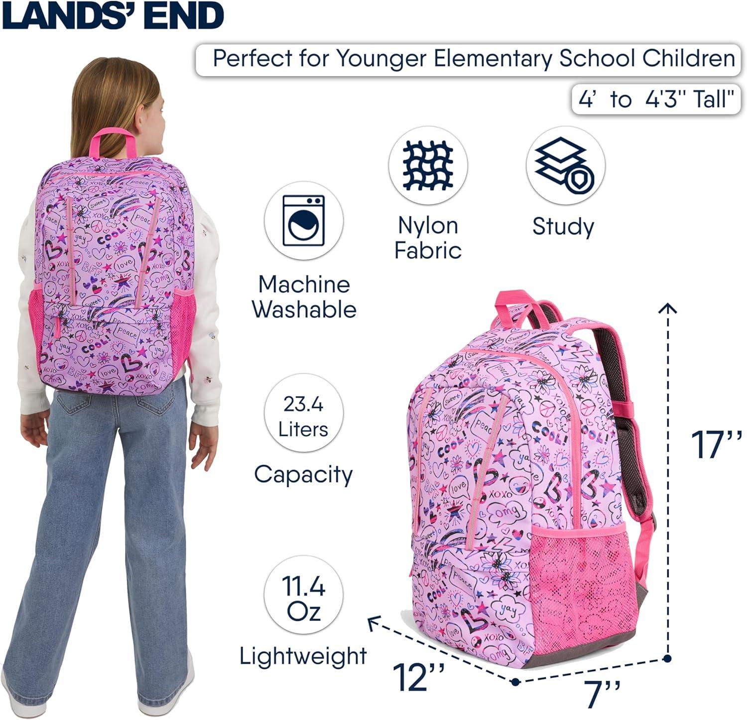 imageLands End Unisex Kids Medium ClassMate Lightweight Durable Elementary School Backpack LimogesFuchsia Pink