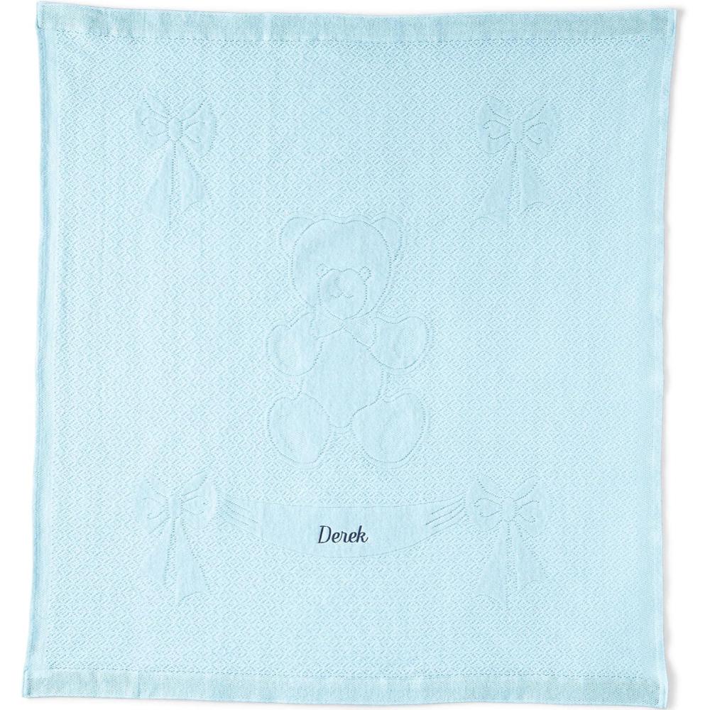 imageLands End Scottish Lace Bear Baby Blanket Blue 39quot x 40quotBlue