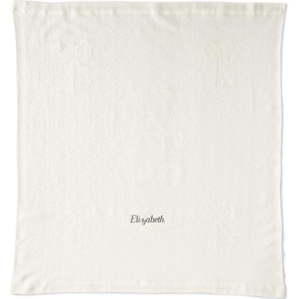 imageLands End Scottish Lace Bear Baby Blanket Blue 39quot x 40quotIvory