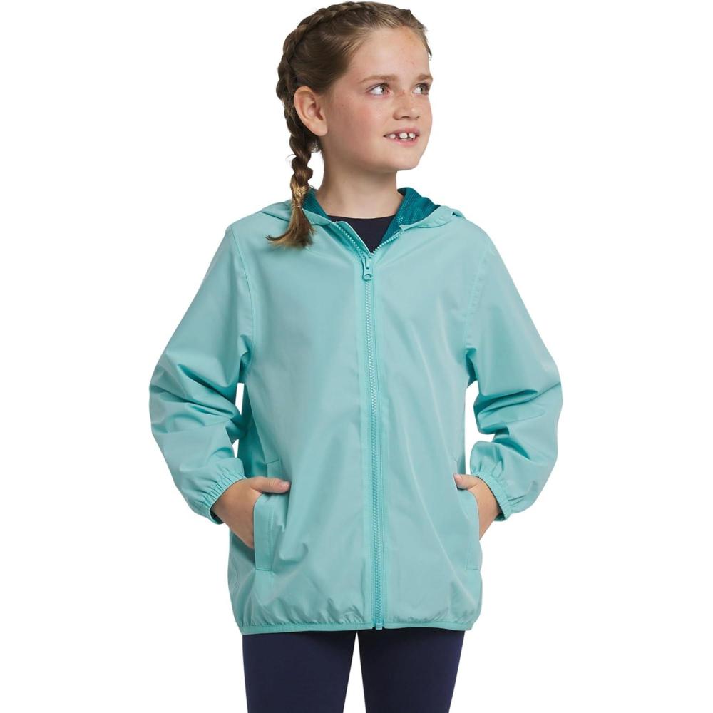 imageLands End Unisex Kids Lightweight Mesh Lined Weather Resistant Packable Rain JacketAqua