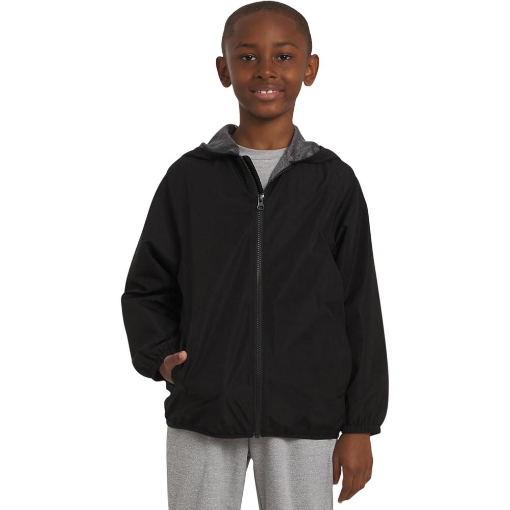 imageLands End Unisex Kids Lightweight Mesh Lined Weather Resistant Packable Rain JacketBlack