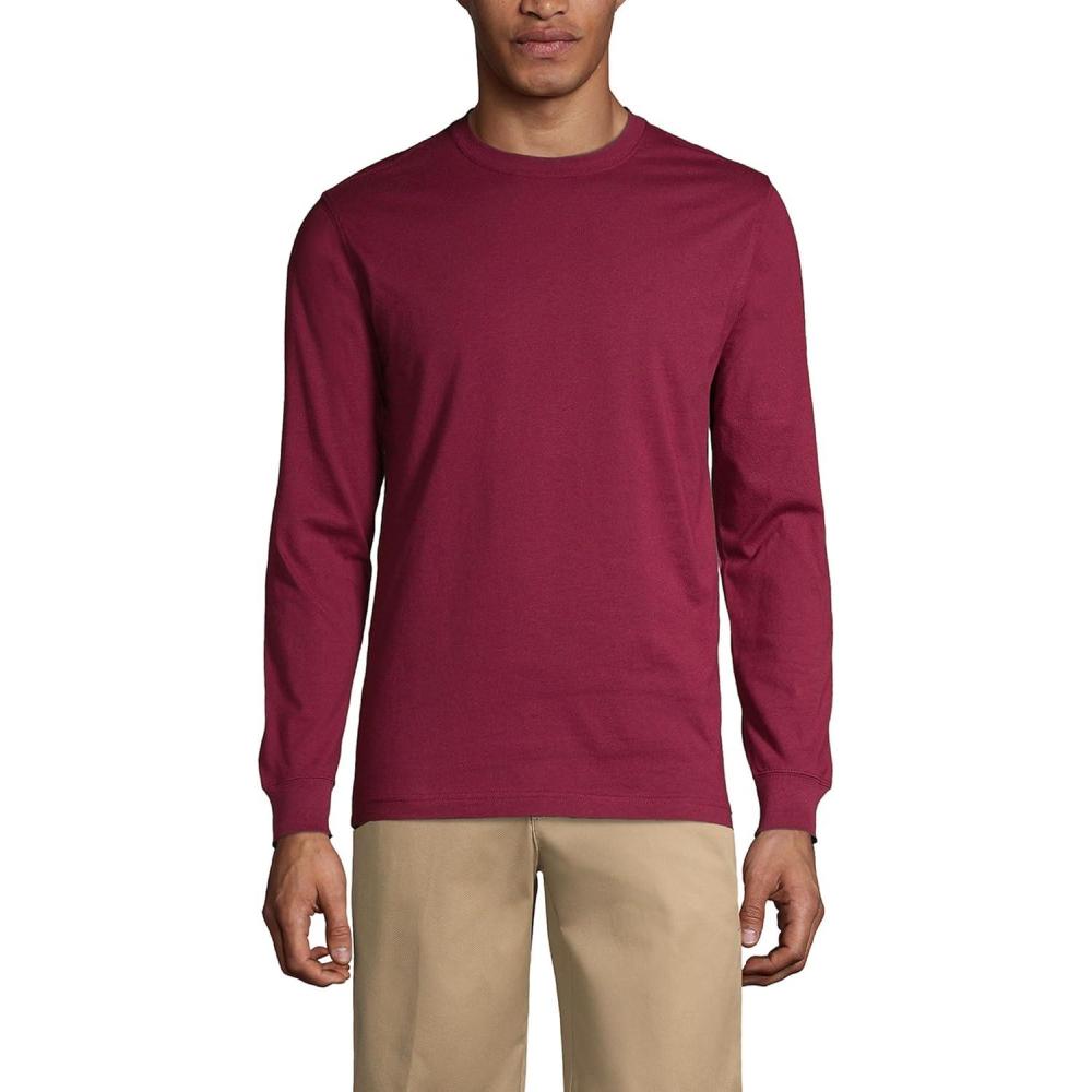 imageLands End Essentials Mens LongSleeve Soft Cotton TShirt Relaxed Easy FitBurgundy