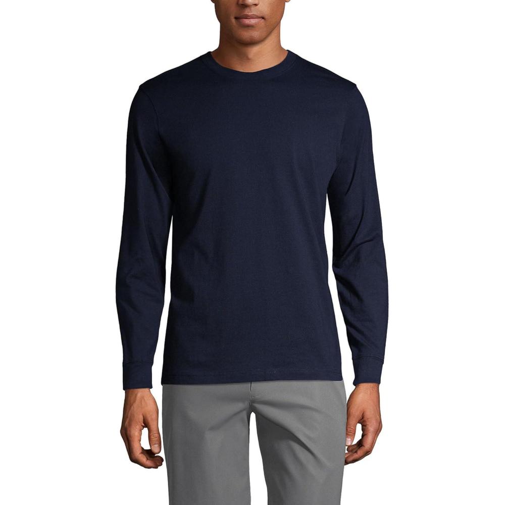 imageLands End Essentials Mens LongSleeve Soft Cotton TShirt Relaxed Easy FitClassic Navy