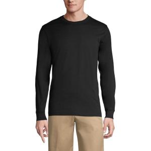 Lands’ End Essentials Men’s Long-Sleeve Soft Cotton T-Shirt – Relaxed Easy Fit(Black)