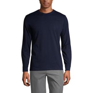 Lands’ End Essentials Men’s Long-Sleeve Soft Cotton T-Shirt – Relaxed Easy Fit(Classic Navy)