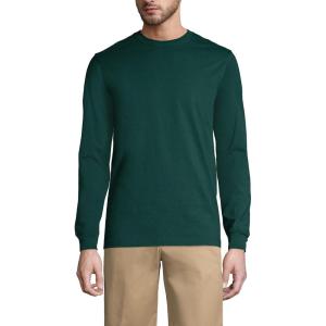 Lands’ End Essentials Men’s Long-Sleeve Soft Cotton T-Shirt – Relaxed Easy Fit(Evergreen)