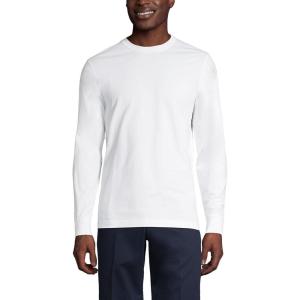 Lands’ End Essentials Men’s Long-Sleeve Soft Cotton T-Shirt – Relaxed Easy Fit(White)